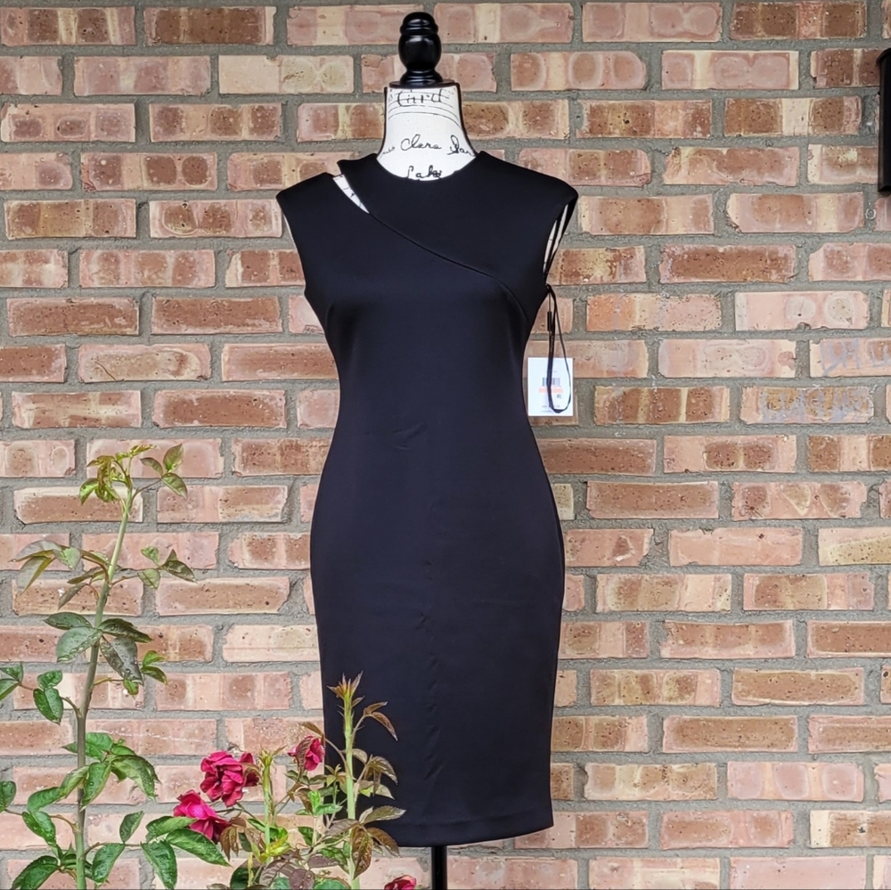 Calvin Klein Sheath Scuba Fabric Cut-Out Black Sleeveless Dress- Size 2